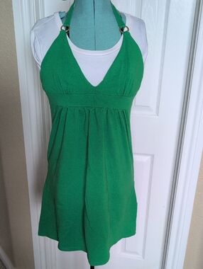 Kelly Green Halter Dress With Gold Hoop Accents